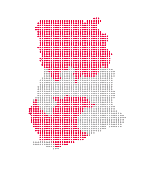 Map of Ghana showing vaccination coverage data